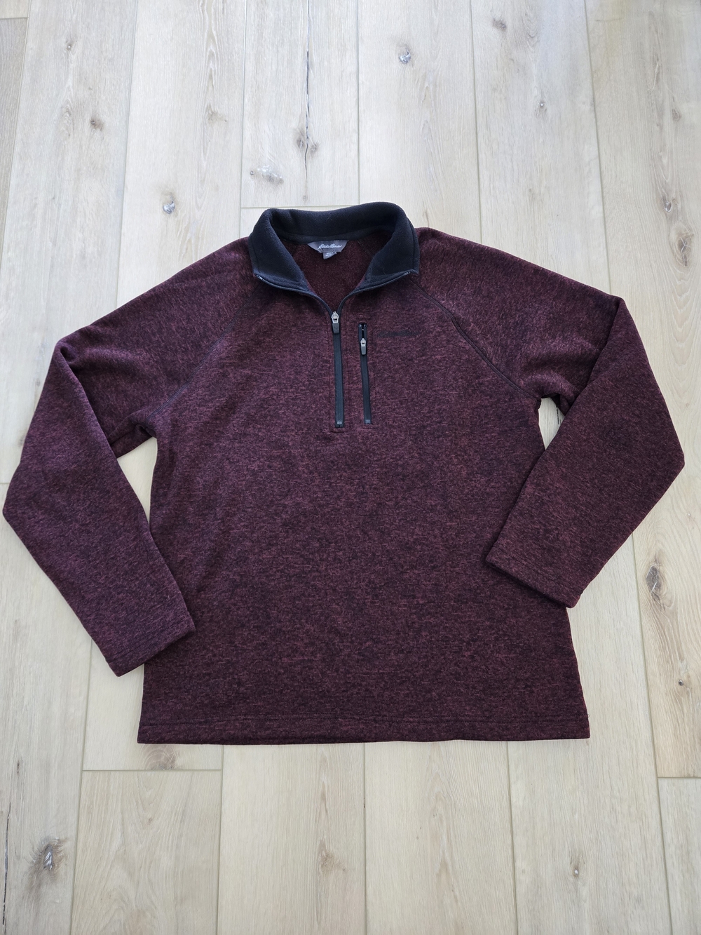 Eddie Bauer Men's Burgundy Fleece 1/4 Zip Mock Neck Logo Pullover Sweatshirt L